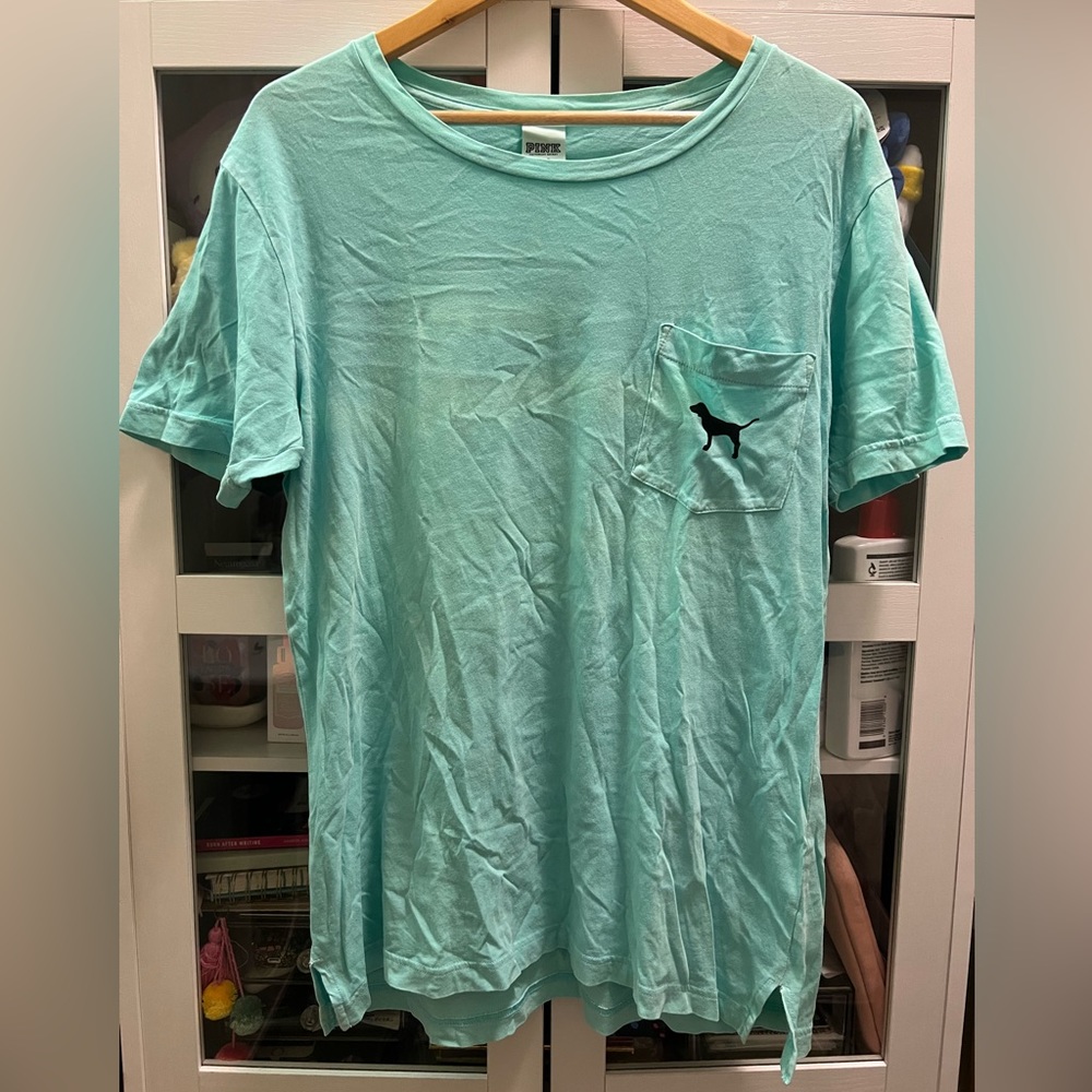 Victoria's Secret PINK Campus Tee Shirt Teal Blue Small